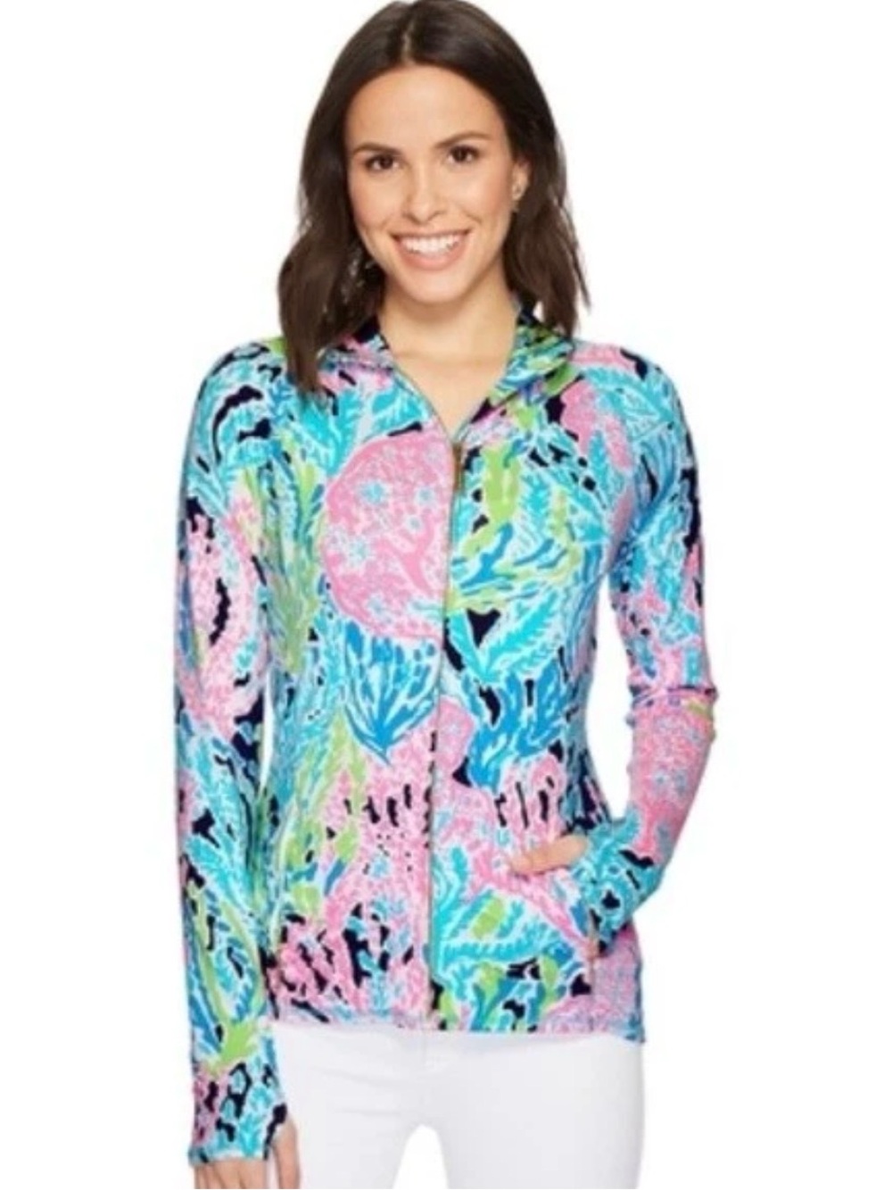 Lilly Pulitzer Luxletic Serena Seaside Aqua Let's Cha Cha Full Zip Jacket UPF L